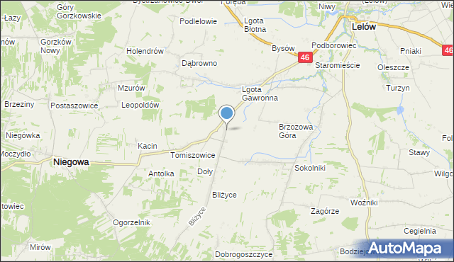 mapa Bliżyce Zalesie, Bliżyce Zalesie na mapie Targeo